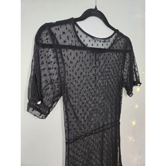 FOR LOVE & LEMONS Lil Darlin Maxi Swiss Dot Sheer Black Dress Overlay Medium - Picture 7 of 13